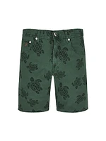 Garonne Sea-Turtle-Print Stretch-Denim Shorts