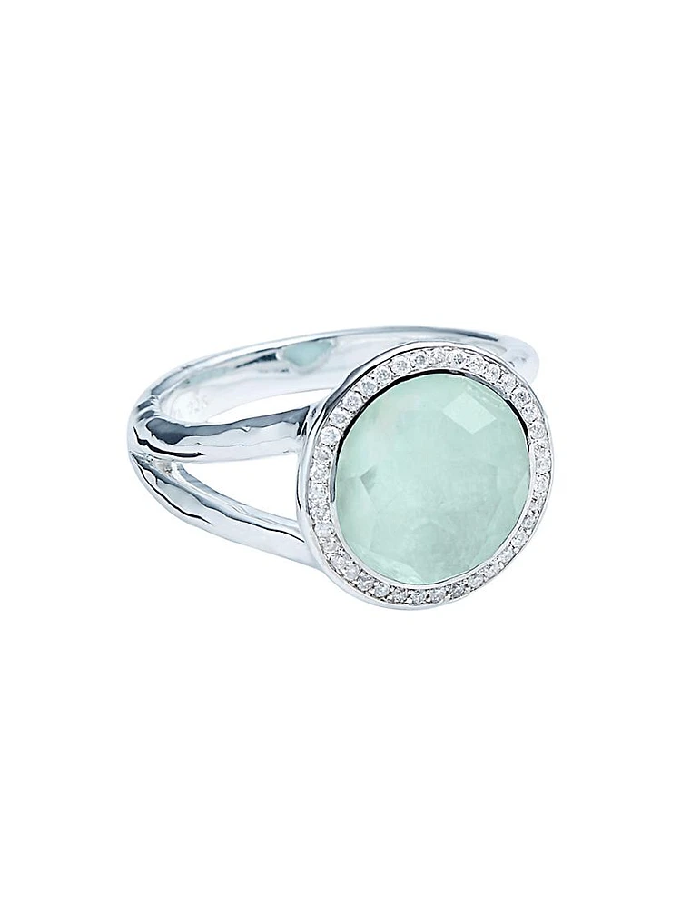 Lollipop® Mini Lollipop Sterling Silver, 0.14 TCW Diamond, Amazonite, Rock Crystal & Mother-Of-Pearl Triplet Ring