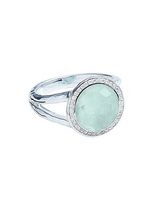 Lollipop® Mini Lollipop Sterling Silver, 0.14 TCW Diamond, Amazonite, Rock Crystal & Mother-Of-Pearl Triplet Ring