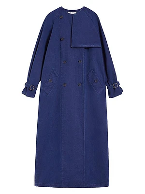 Denim Double-Breasted Trench Overcoat