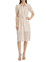 Claudia Belted Lace Midi-Dress