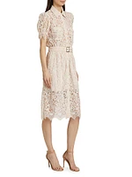 Claudia Belted Lace Midi-Dress