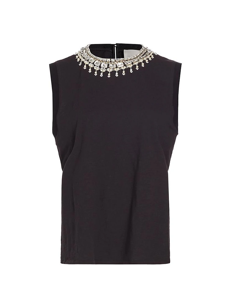 Brielle Imitation Pearl-Necklace Sleeveless Top