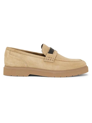 Monili-Beaded Suede Penny Loafers