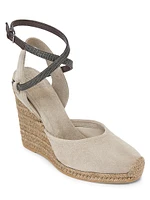 80MM Monili-Embellished Suede Espadrille Wedge Pumps