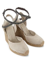 80MM Monili-Embellished Suede Espadrille Wedge Pumps