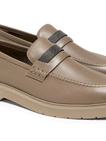 Monili-Detailed Leather Penny Loafers