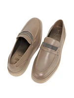 Monili-Detailed Leather Penny Loafers