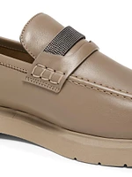 Monili-Detailed Leather Penny Loafers