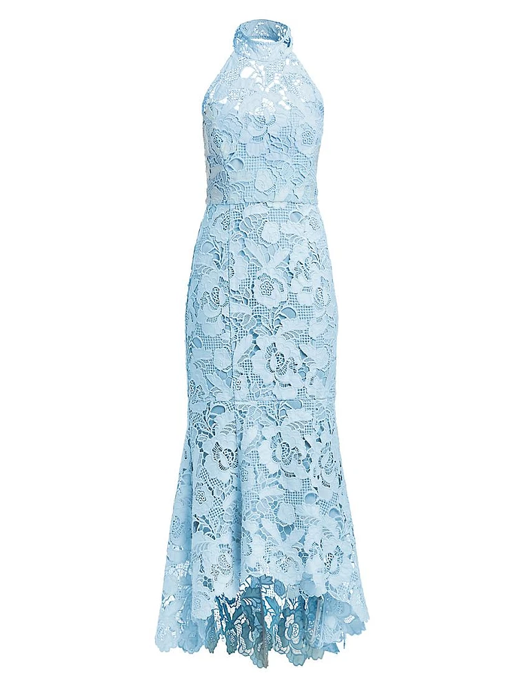 Francesca Laser-Cut Lace Halter Gown