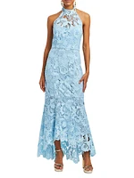 Francesca Laser-Cut Lace Halter Gown