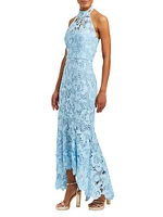 Francesca Laser-Cut Lace Halter Gown