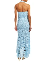 Francesca Laser-Cut Lace Halter Gown