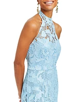 Francesca Laser-Cut Lace Halter Gown