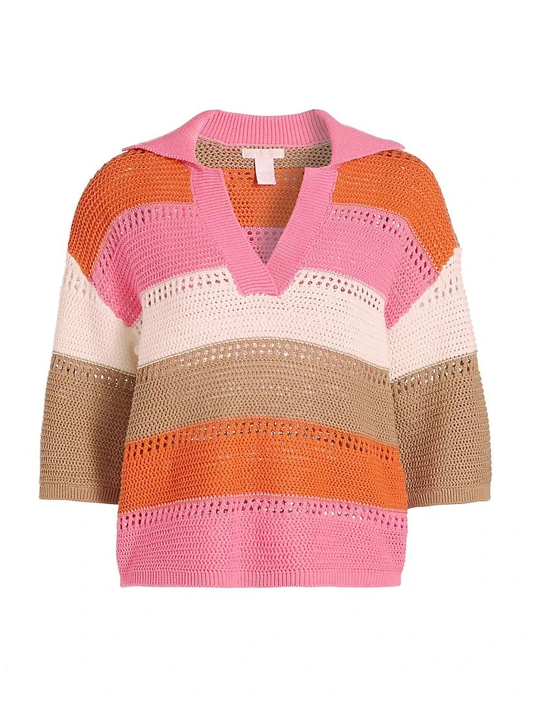 Striped Crochet Polo Sweater