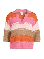 Striped Crochet Polo Sweater