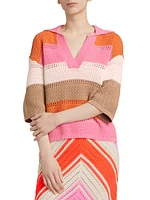 Striped Crochet Polo Sweater