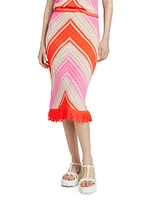 Chevron Fringe Midi-Skirt