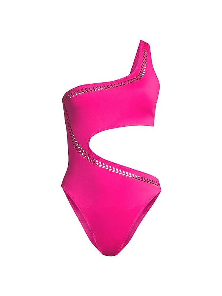 France Laser-Cut One-Shoulder One-Piece Swimsuit