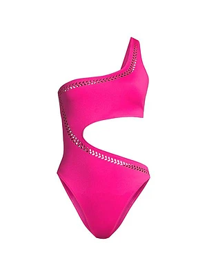 France Laser-Cut One-Shoulder One-Piece Swimsuit