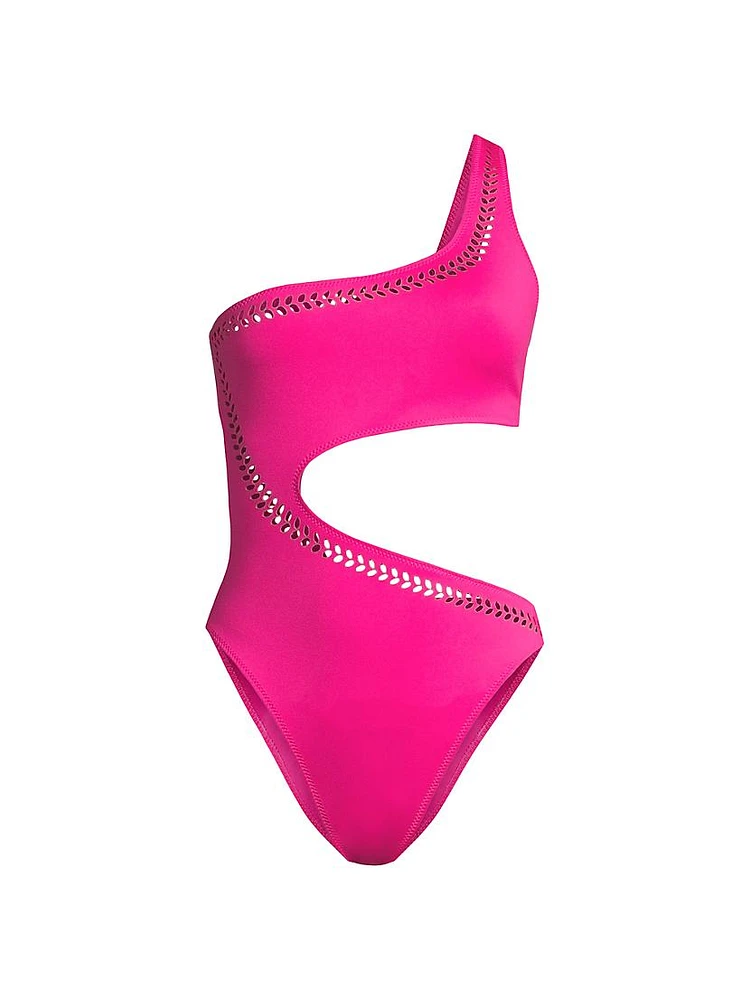 France Laser-Cut One-Shoulder One-Piece Swimsuit