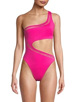 France Laser-Cut One-Shoulder One-Piece Swimsuit