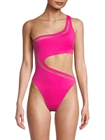 France Laser-Cut One-Shoulder One-Piece Swimsuit