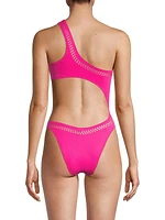 France Laser-Cut One-Shoulder One-Piece Swimsuit