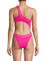 France Laser-Cut One-Shoulder One-Piece Swimsuit