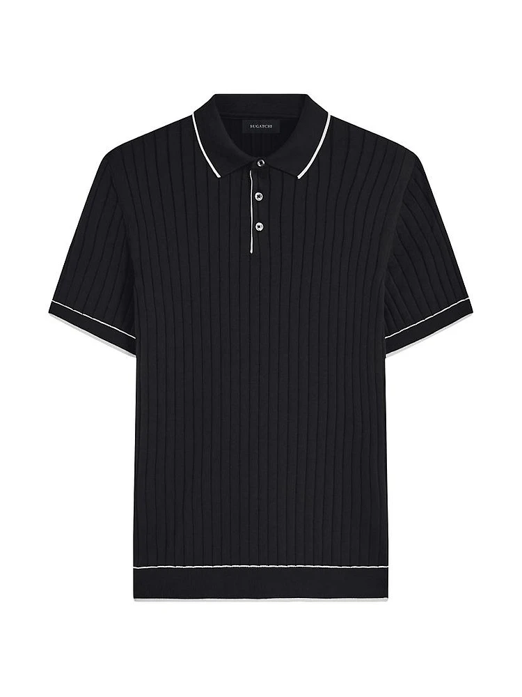 Rib-Knit Short-Sleeve Polo Sweater