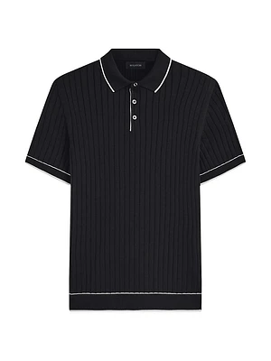 Rib-Knit Short-Sleeve Polo Sweater