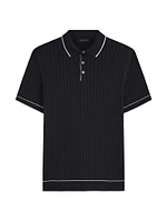 Rib-Knit Short-Sleeve Polo Sweater