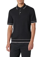 Rib-Knit Short-Sleeve Polo Sweater