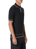 Rib-Knit Short-Sleeve Polo Sweater