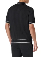 Rib-Knit Short-Sleeve Polo Sweater