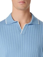 Johnny Rib-Knit Short-Sleeve Polo Sweater
