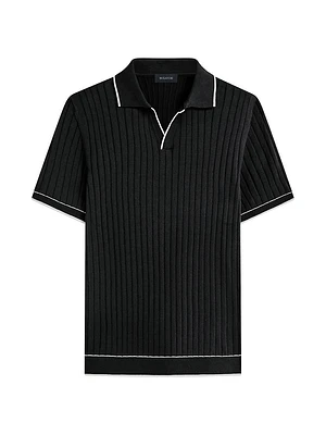 Johnny Rib-Knit Short-Sleeve Polo Sweater