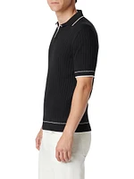 Johnny Rib-Knit Short-Sleeve Polo Sweater