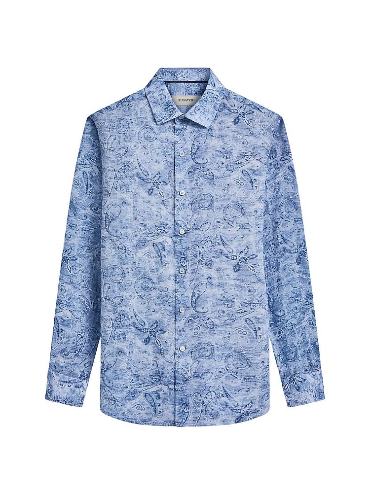 Julian Paisley Linen Long-Sleeve Shirt