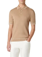 Cotton-Blend Short-Sleeve Polo Sweater