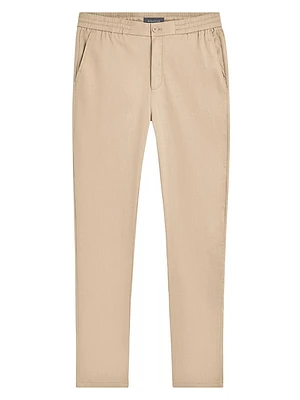 Linen & Cotton Elasticized Straight-Leg Pants