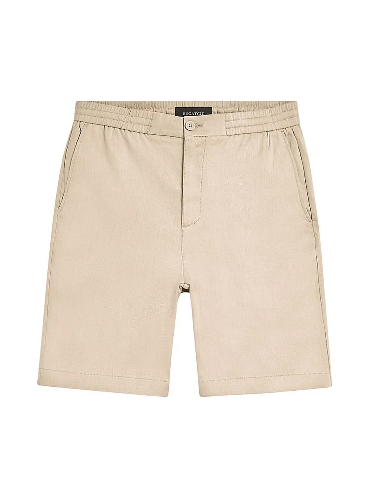 Linen & Cotton-Blend Elasticized Shorts