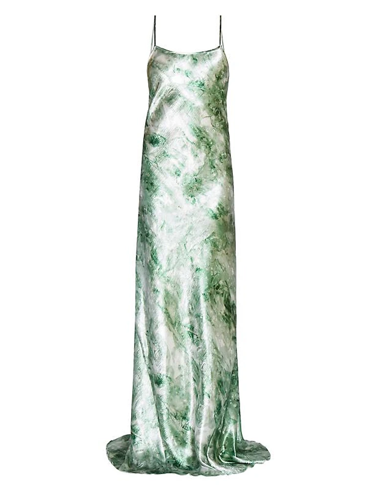 Abstract Satin Sleeveless Maxi Dress