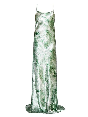 Abstract Satin Sleeveless Maxi Dress