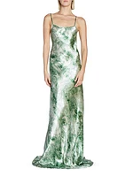 Abstract Satin Sleeveless Maxi Dress