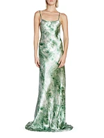 Abstract Satin Sleeveless Maxi Dress