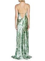 Abstract Satin Sleeveless Maxi Dress