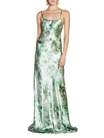 Abstract Satin Sleeveless Maxi Dress