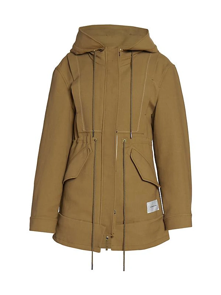 Twill Drawstring Parka Coat