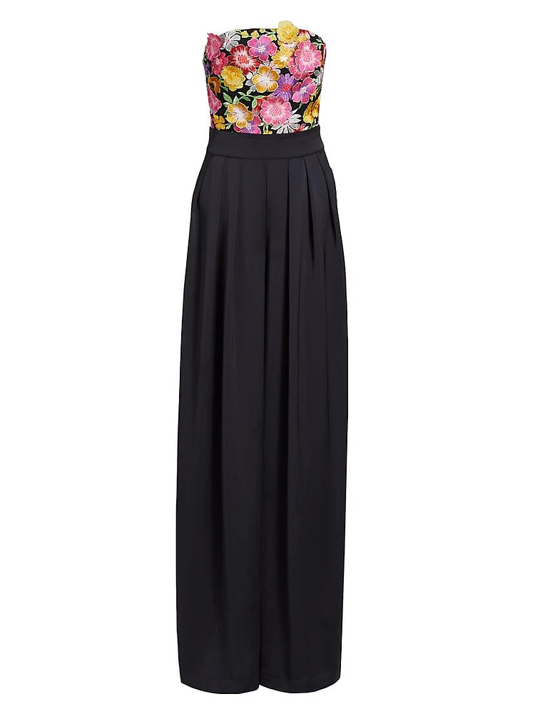 Almeda Floral-Appliqué Wide-Leg Jumpsuit